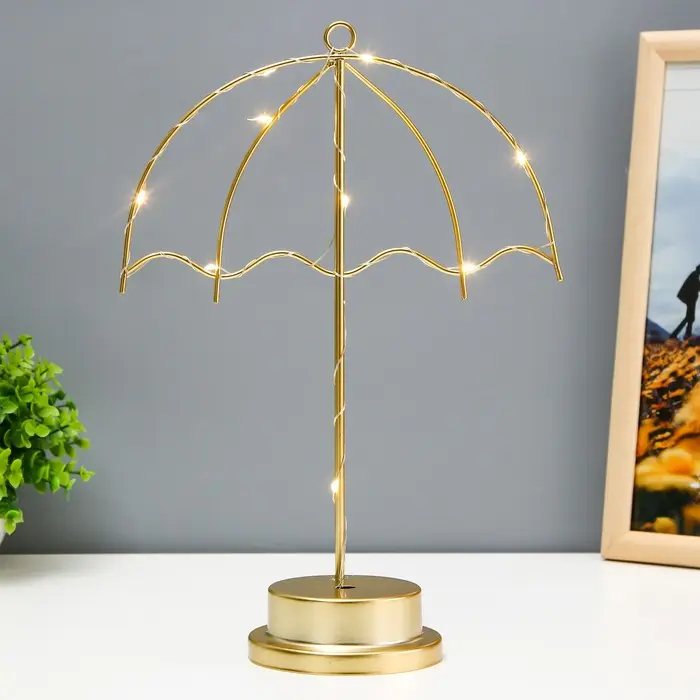 Фигурка светящаяся RISALUX «Зонтик», LED-ночник, от батареек 3×АА, золото, 10×22.5×31.5 см