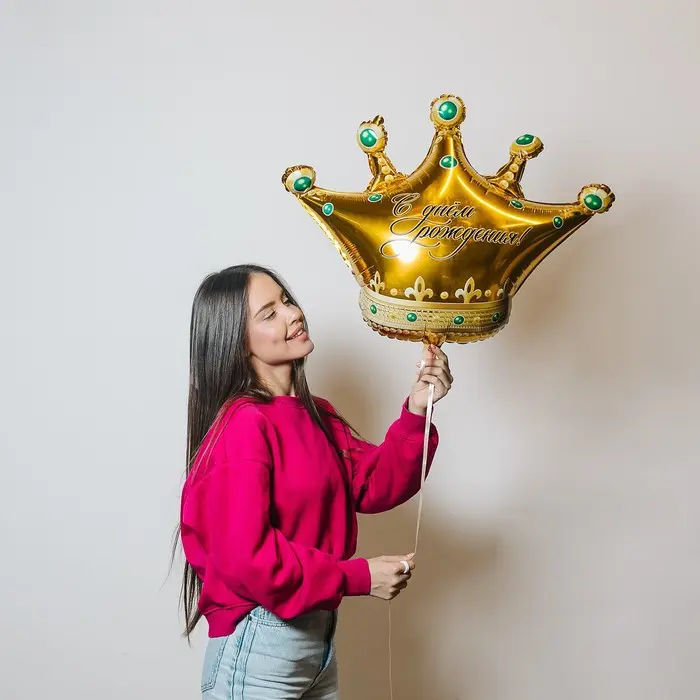 Шар фольгированный 26" «С днем рождения», корона, с подложкой