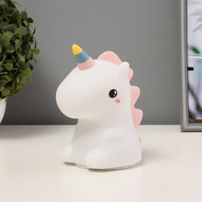 Фигурка светящаяся RISALUX «Единорог», LED-ночник, мякиш, USB, АКБ, белый, 9.5×13×14.5 см