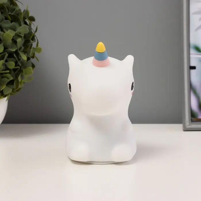Фигурка светящаяся RISALUX «Единорог», LED-ночник, мякиш, USB, АКБ, белый, 9.5×13×14.5 см